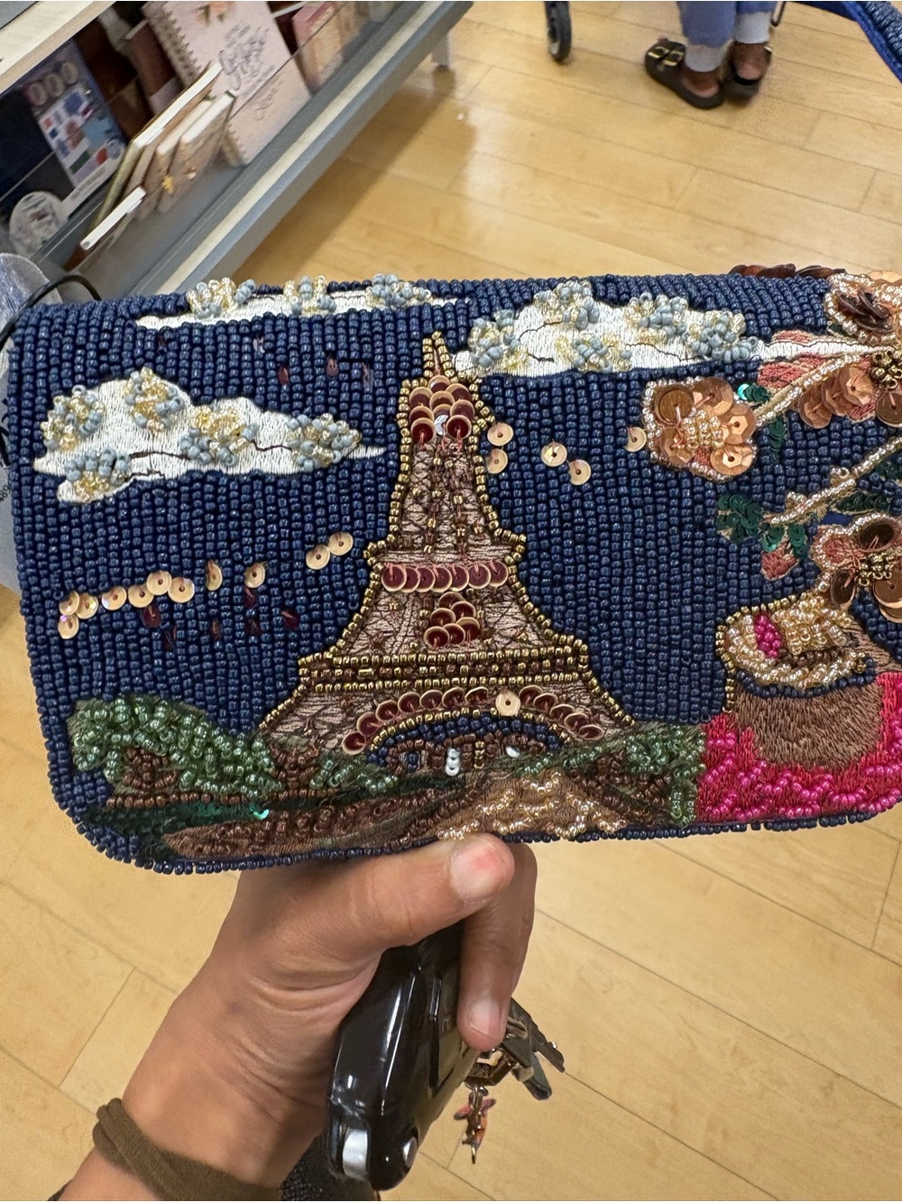 Embroidered Beaded Clutch Bag in Navy with Multicolor Accents